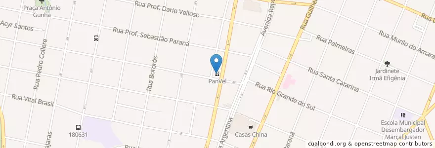 Mapa de ubicacion de PanVel en 브라질, 남부지방, 파라나, Região Geográfica Intermediária De Curitiba, Região Metropolitana De Curitiba, Microrregião De Curitiba, 쿠리치바.