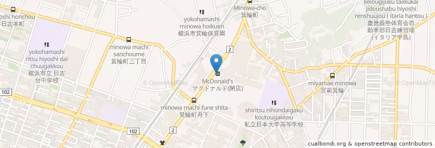 Mapa de ubicacion de マクドナルド en Japan, Präfektur Kanagawa, Yokohama, 港北区.