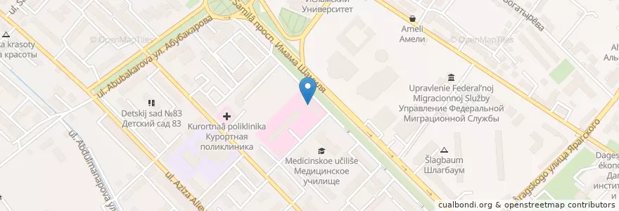 Mapa de ubicacion de Поликлиника № 1 en 俄罗斯/俄羅斯, 北高加索联邦管区, 达吉斯坦共和国, Городской Округ Махачкала.