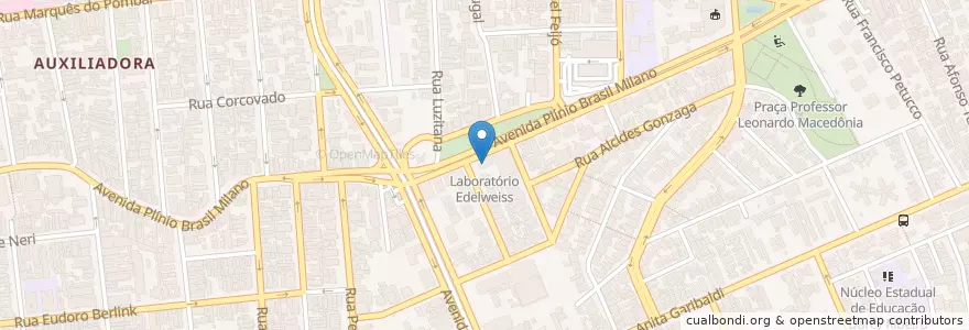 Mapa de ubicacion de Laboratório Edelweiss en البَرَازِيل, المنطقة الجنوبية, ريو غراندي دو سول, Região Metropolitana De Porto Alegre, Região Geográfica Intermediária De Porto Alegre, Região Geográfica Imediata De Porto Alegre, بورتو أليغري.