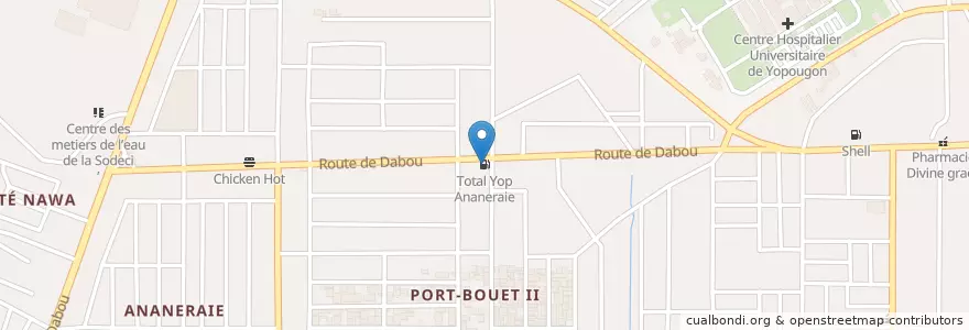 Mapa de ubicacion de Total Yop Ananeraie en ساحل عاج, آبیجان, Yopougon.