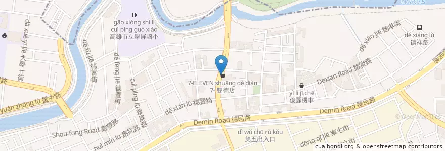 Mapa de ubicacion de 7-ELEVEN 雙德店 en 타이완, 가오슝시, 난쯔구.