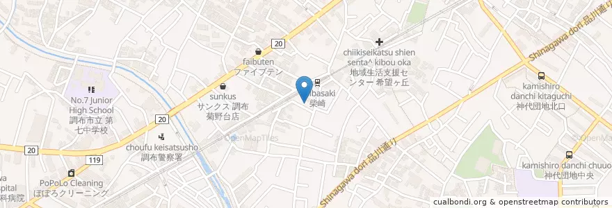 Mapa de ubicacion de 柴崎駅前郵便局 en Japan, Tokyo, Chofu.