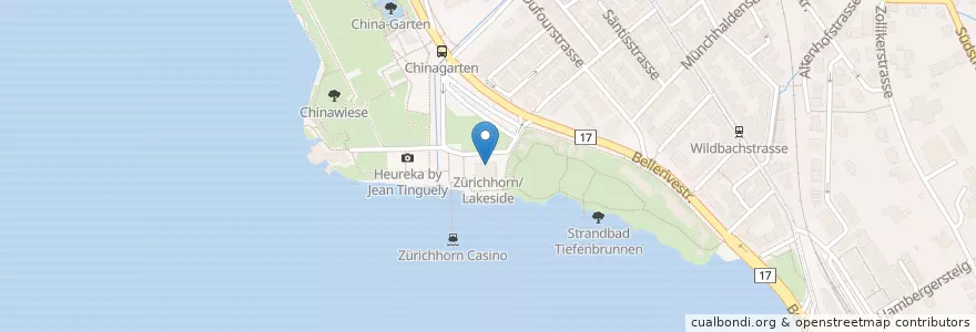 Mapa de ubicacion de Zürichhorn/Lakeside en Zwitserland, Zürich, Bezirk Zürich, Zürich.