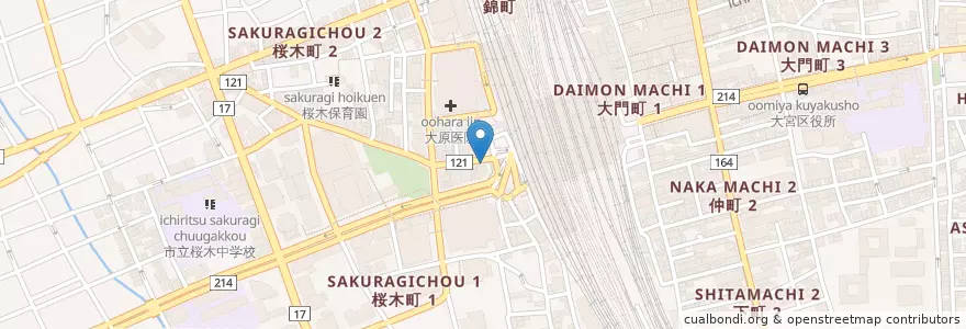 Mapa de ubicacion de Wendy'sファーストキッチン en 日本, 埼玉县, 埼玉市, 大宮区.