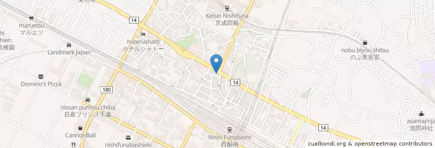 Mapa de ubicacion de 吉野家 en 日本, 千葉県, 船橋市.