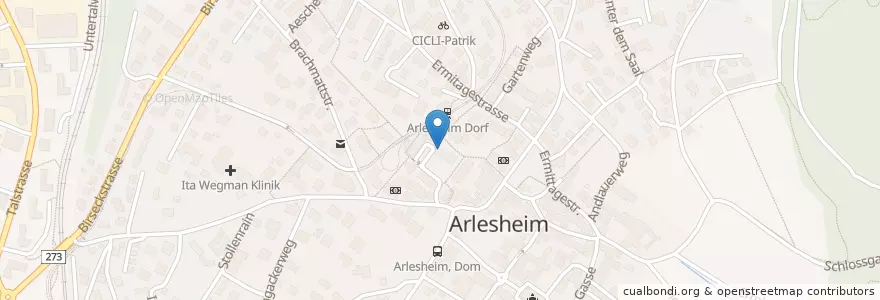 Mapa de ubicacion de Post Arlesheim en Schweiz/Suisse/Svizzera/Svizra, Basel-Landschaft, Bezirk Arlesheim, Arlesheim.