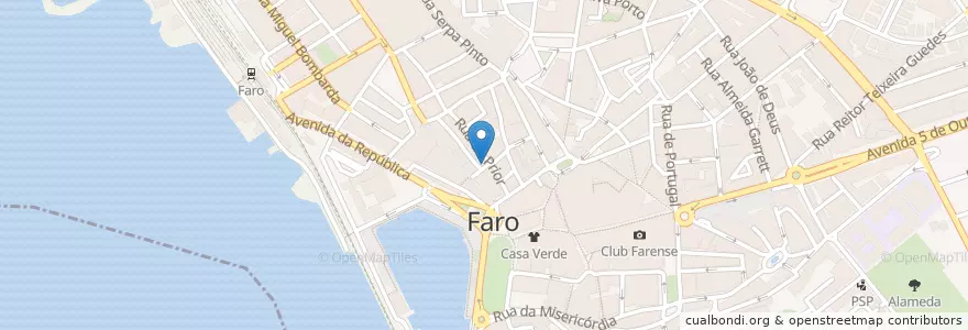 Mapa de ubicacion de Sete Pedras en ポルトガル, Algarve, Algarve, Faro, Faro, Faro.