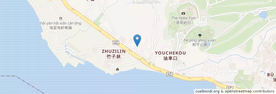 Mapa de ubicacion de 黑殿飯店(黑店)創始總店 en تایوان, 新北市, 淡水區.