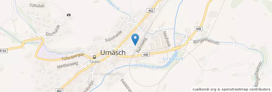 Mapa de ubicacion de Die Post en İsviçre, Appenzell Ausserrhoden, Sankt Gallen, Hinterland, Urnäsch.