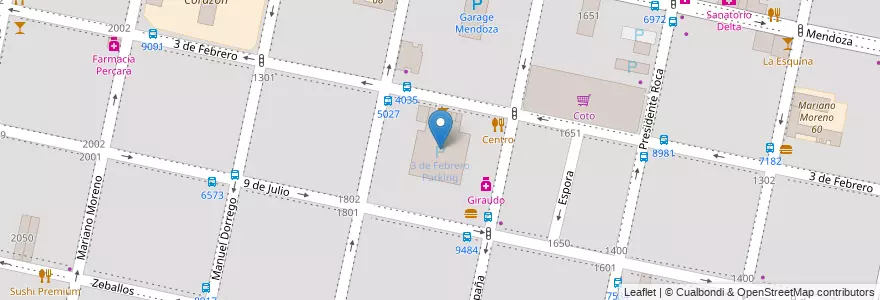 Mapa de ubicacion de 3 de Febrero Parking en Argentine, Santa Fe, Departamento Rosario, Municipio De Rosario, Rosario.