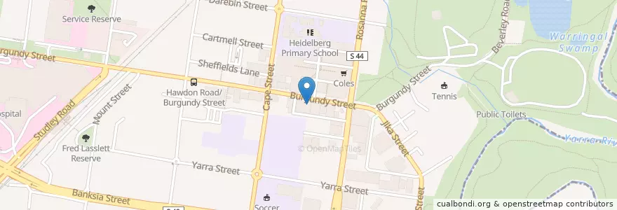 Mapa de ubicacion de Heidelberg Licensed Post Office en Australia, Victoria, City Of Banyule.