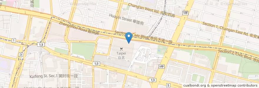 Mapa de ubicacion de 摩斯漢堡 en 타이완, 신베이 시, 타이베이시, 중정 구.