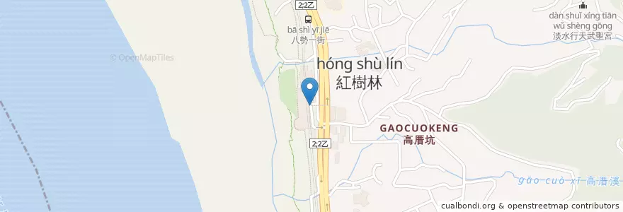 Mapa de ubicacion de 捷運紅樹林站轉乘停車場出口 en تایوان, 新北市, 淡水區.