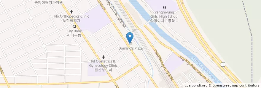 Mapa de ubicacion de Domino's Pizza en South Korea, Gyeonggi-Do, Anyang-Si, 만안구.
