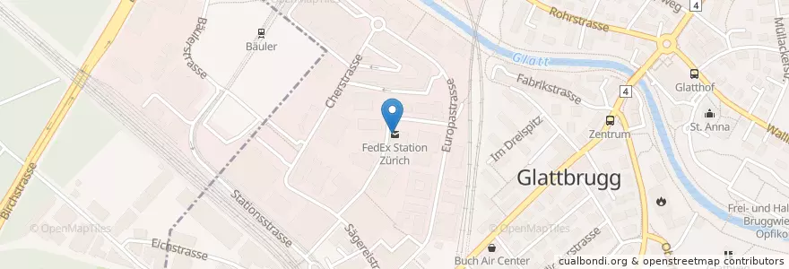 Mapa de ubicacion de FedEx Station Zürich en Suiza, Zúrich, Bezirk Bülach, Opfikon.