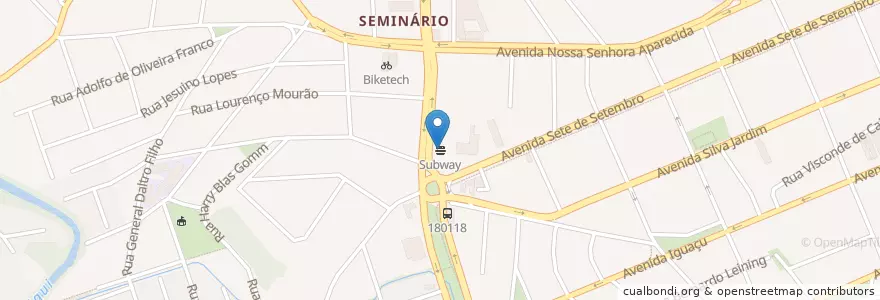 Mapa de ubicacion de Subway en ブラジル, 南部地域, パラナ, Região Geográfica Intermediária De Curitiba, Região Metropolitana De Curitiba, Microrregião De Curitiba, クリチバ.
