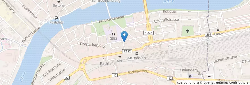 Mapa de ubicacion de Efem Imbiss & Café en Suiza, Soleura, Amtei Solothurn-Lebern, Bezirk Solothurn, Bezirk Wasseramt, Solothurn.