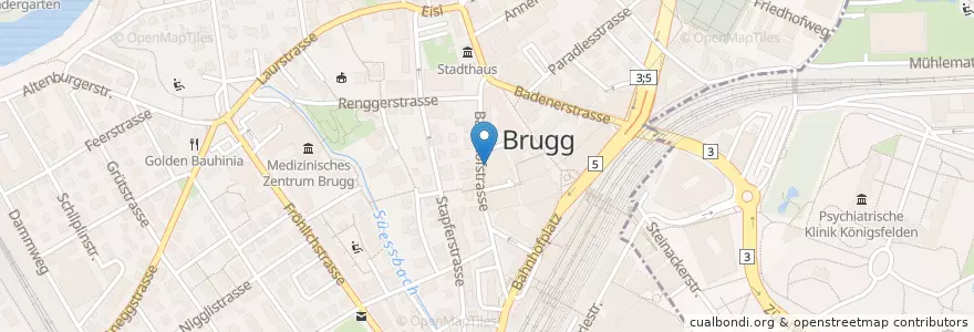 Mapa de ubicacion de Post en Schweiz/Suisse/Svizzera/Svizra, Aargau, Bezirk Brugg, Brugg.