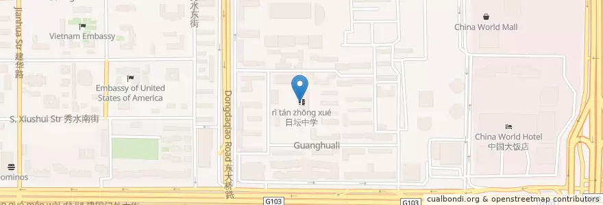 Mapa de ubicacion de 日坛中学 en China, Pekín, Hebei, 朝阳区 / Chaoyang.