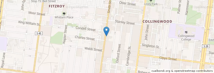 Mapa de ubicacion de Collingwood Post Shop en Avustralya, Victoria, City Of Yarra.