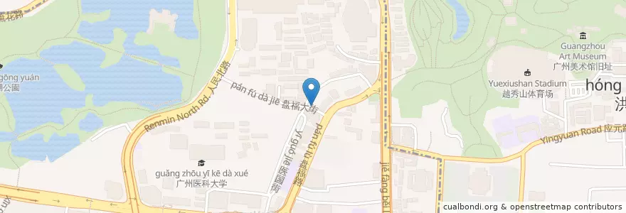 Mapa de ubicacion de 红色角落风味餐厅 en China, Guangdong, Guangzhou, 越秀区, 六榕街道.