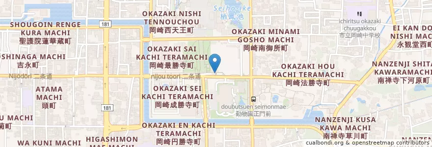 Mapa de ubicacion de 岡崎公園駐車場 en Japonya, 京都府, 京都市, 左京区.