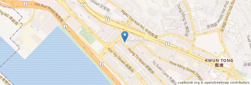 Mapa de ubicacion de 鴻圖道1號停車場 No.1 Hung To Road Car Park en China, Guangdong, Hong Kong, Kowloon, Wilayah Baru, 觀塘區 Kwun Tong District.