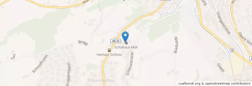 Mapa de ubicacion de Schulhaus Müli en Suisse, Appenzell Rhodes-Extérieures, Saint-Gall, Hinterland, Herisau.