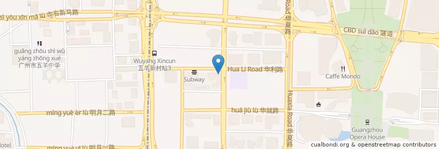 Mapa de ubicacion de Starbucks en China, Guangdong, Guangzhou, 越秀区, 猎德街道.