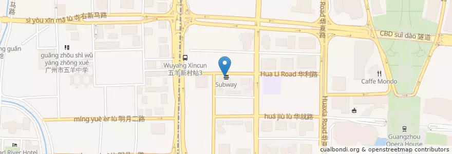 Mapa de ubicacion de Subway en 중국, 광둥성, 광저우시, 越秀区, 猎德街道.