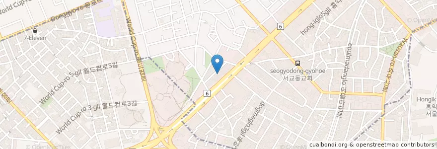 Mapa de ubicacion de 본죽 합정역 en Korea Selatan, 서울, 마포구, 서교동.