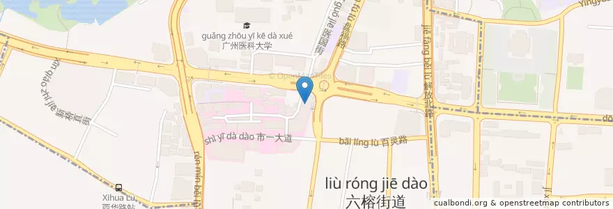 Mapa de ubicacion de 广州临床重症救治中心 en Cina, Guangdong, 广州市, 越秀区, 六榕街道.