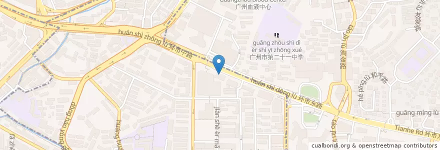 Mapa de ubicacion de 建设银行 en 中国, 广东省, 广州市, 越秀区, 华乐街道, 建设街道.