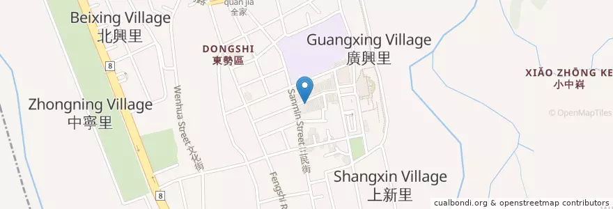 Mapa de ubicacion de 飲料販賣機 en Tayvan, Taichung, 東勢區.