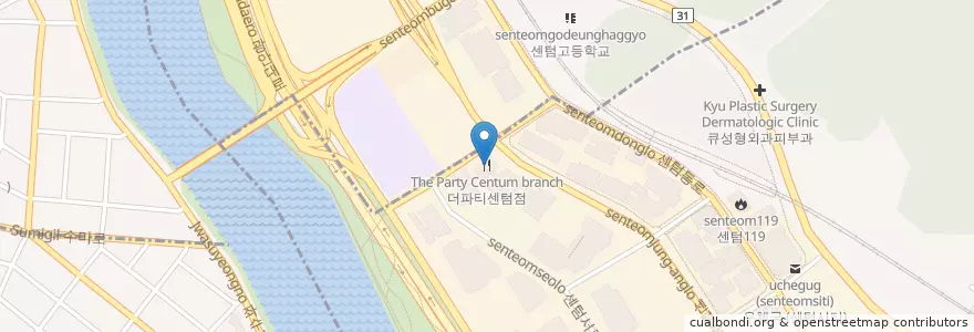 Mapa de ubicacion de 더파티센텀점(The Party Centum branch) en Güney Kore, Busan, 해운대구, 우동.