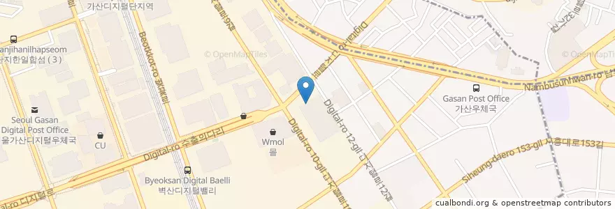 Mapa de ubicacion de 롯데시네마 가산디지털 en 대한민국, 서울, 금천구, 가산동.