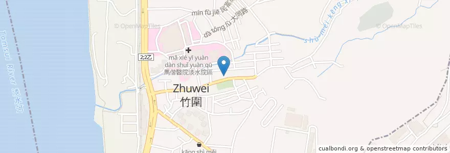 Mapa de ubicacion de 大台北羊肉焿竹圍店 en Тайвань, Новый Тайбэй, 淡水區.