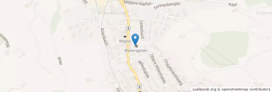 Mapa de ubicacion de Bienengarten en Schweiz, Appenzell Ausserrhoden, Sankt Gallen, Hinterland, Herisau.