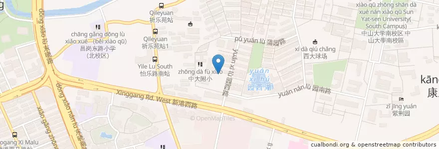 Mapa de ubicacion de 中大附中 en 중국, 광둥성, 광저우시, 海珠区, 新港街道.