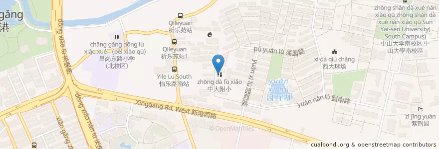 Mapa de ubicacion de 中大附小 en China, Guangdong, Guangzhou, 海珠区, 新港街道.