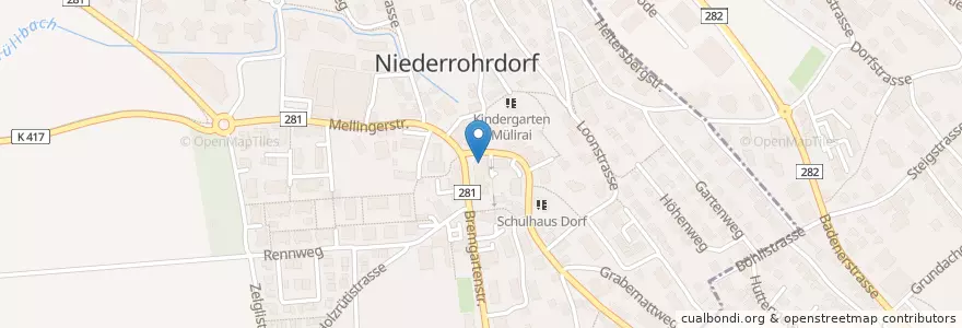 Mapa de ubicacion de Post Niederrohrdorf en Schweiz/Suisse/Svizzera/Svizra, Aargau, Bezirk Baden, Niederrohrdorf.