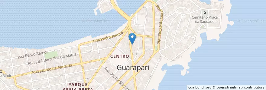 Mapa de ubicacion de CineRitz Guarapari en Бразилия, Юго-Восточный Регион, Эспириту-Санту, Microrregião Guarapari, Região Geográfica Intermediária De Vitória, Guarapari, Região Metropolitana Da Grande Vitória.