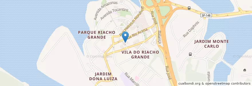 Mapa de ubicacion de Drogaria Riacho Grande en 巴西, 东南部, 圣保罗, Região Geográfica Intermediária De São Paulo, Região Metropolitana De São Paulo, Região Imediata De São Paulo, São Bernardo Do Campo.