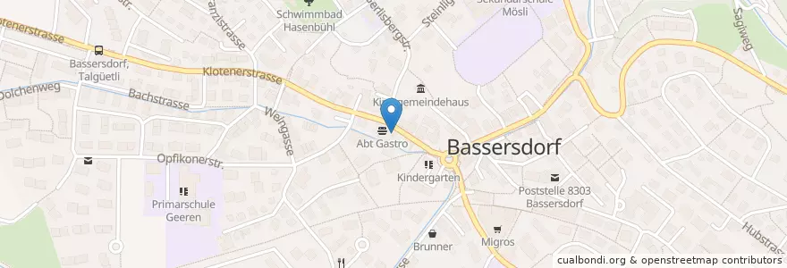 Mapa de ubicacion de Steakhouse 8303 en Schweiz/Suisse/Svizzera/Svizra, Zürich, Bezirk Bülach, Bassersdorf.