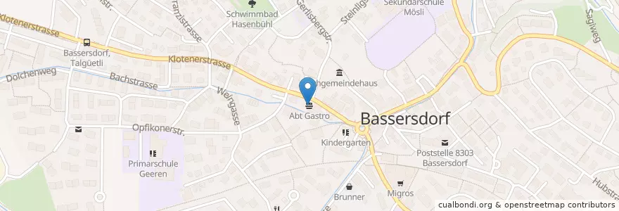 Mapa de ubicacion de Abt Gastro en 瑞士, 蘇黎世, Bezirk Bülach, Bassersdorf.