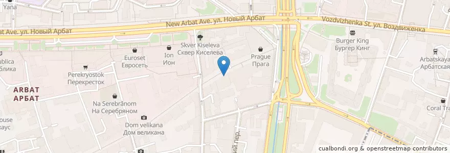 Mapa de ubicacion de Баскин Роббинс en 러시아, Центральный Федеральный Округ, Москва, Центральный Административный Округ, Район Арбат.