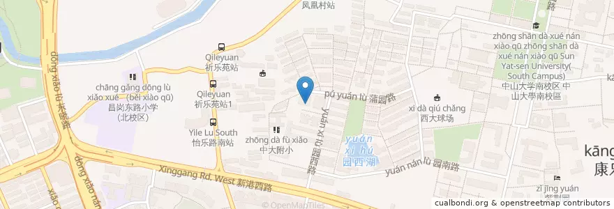 Mapa de ubicacion de 教工食堂 en 中国, 广东省, 广州市, 海珠区, 新港街道.