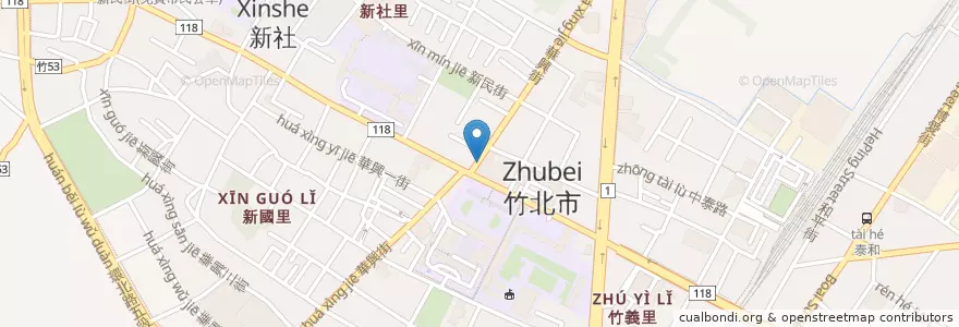 Mapa de ubicacion de 竹北素食自助餐 en 타이완, 타이완성, 신주 현, 주베이 시.