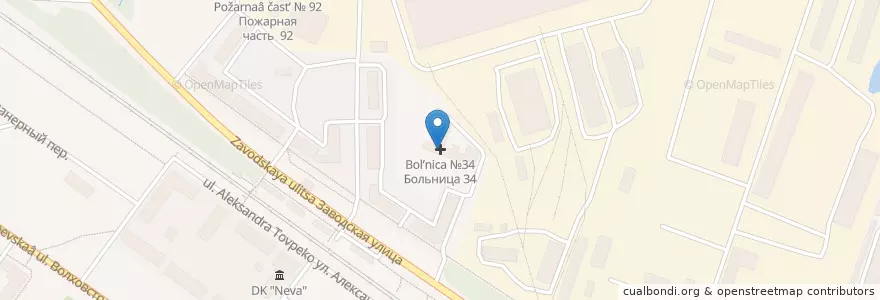 Mapa de ubicacion de Больница №34 en Russia, Northwestern Federal District, Leningrad Oblast, Saint Petersburg, Колпинский Район, Pontonny.